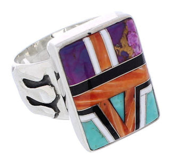 Multicolor Inlay Sterling Silver Ring Size 8-1/2 EX61223